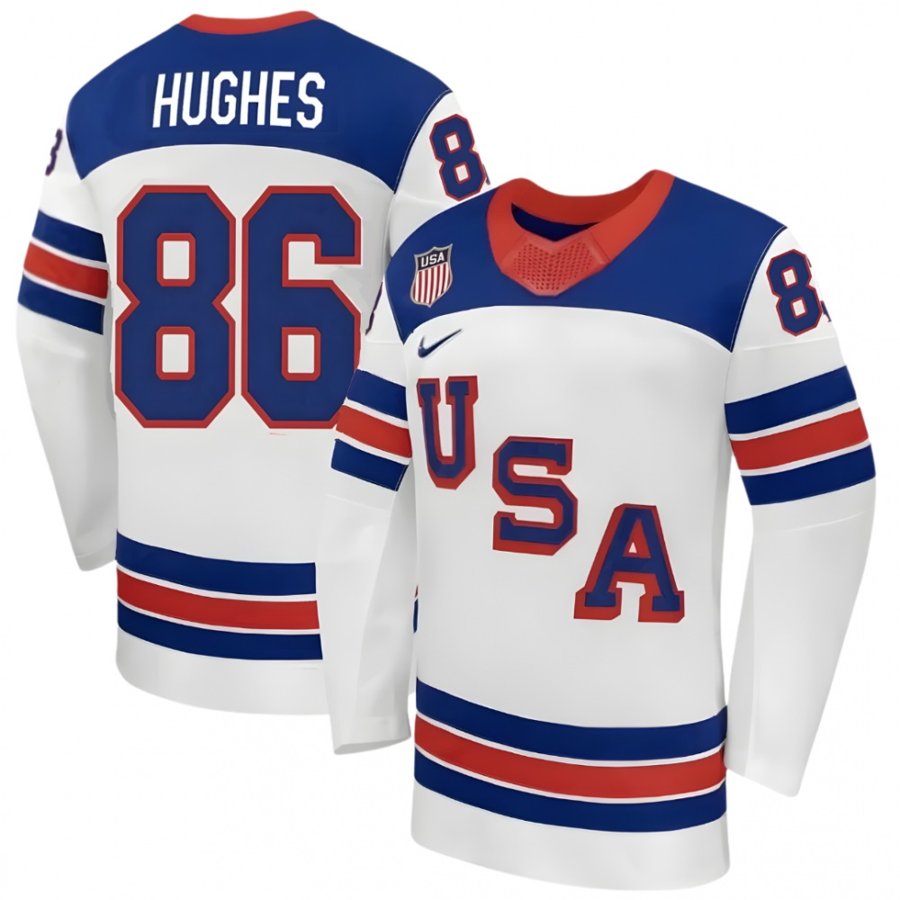 Jack Hughes USA Hockey Olympic 2026 White Away Replica Jersey-Pro Kit Vault | Brand New 26/27 Sports Jerseys